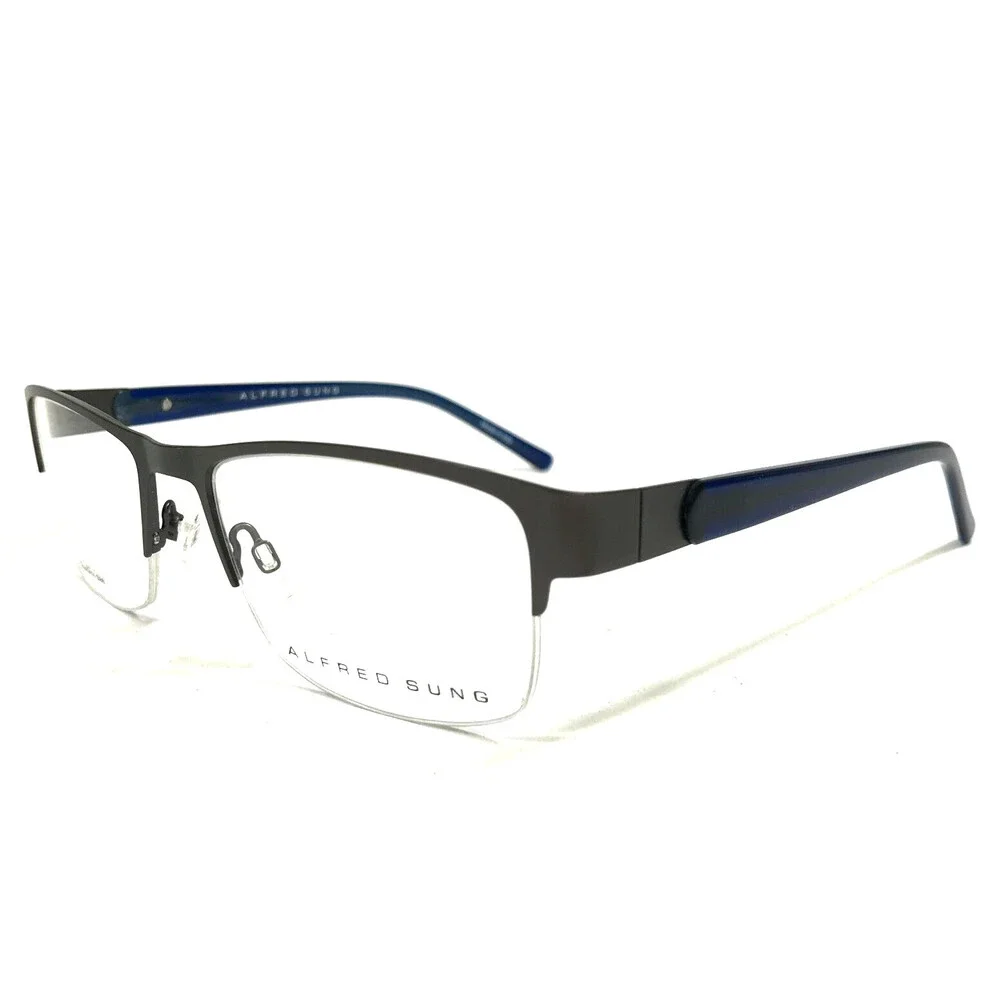 Alfred Sung Eyeglasses Frames AS5112 GUN CEN Rectangular Half Rim 55-19-140